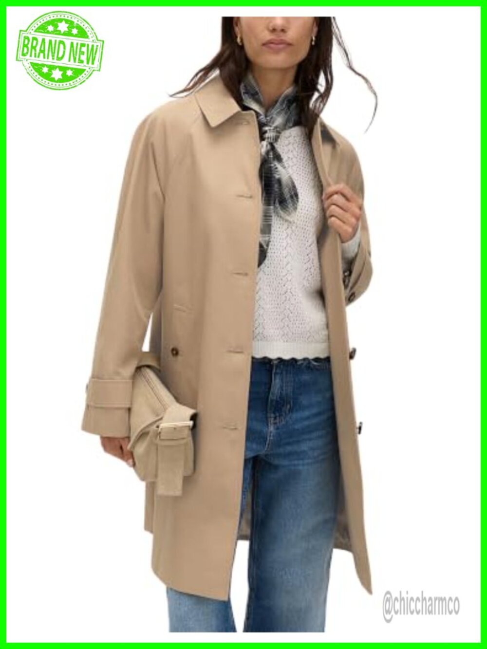 Single Breasted Trench Coat Mid Length Lined Overcoat
